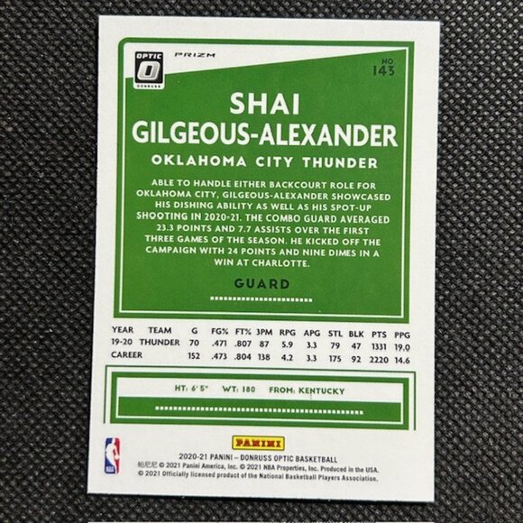 2020-21 Panini Donruss Optic - Shai Gilgeous-Alexander #143 Purple Shock Prizm - Picture 2 of 2